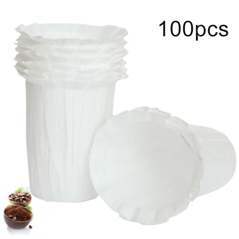

100pcs/set Coffee Paper Filters+1*Spoon+1*Brush Fits For Keurig K-Cup 2.0 Large Size White Filter Paper Coffee Paper Bowl