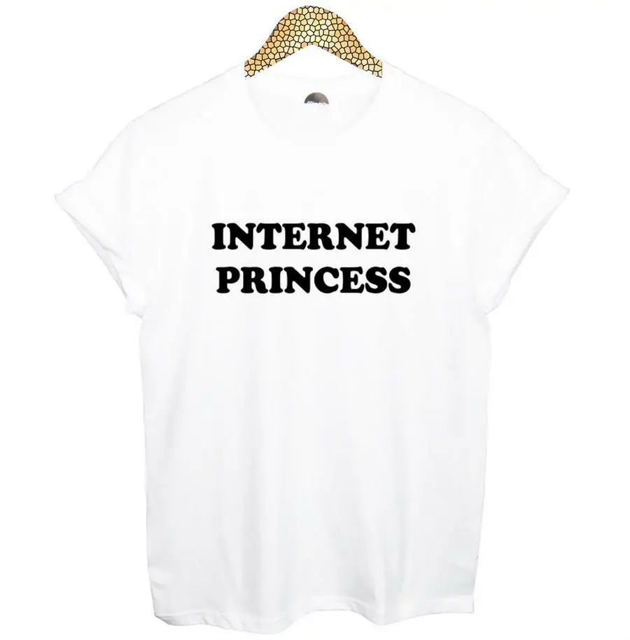 INTERNET PRINCESS Letters Print Women T shirt Cotton Casual Funny Shirt For Lady White Black Top Tee Hipster Drop Ship T-216