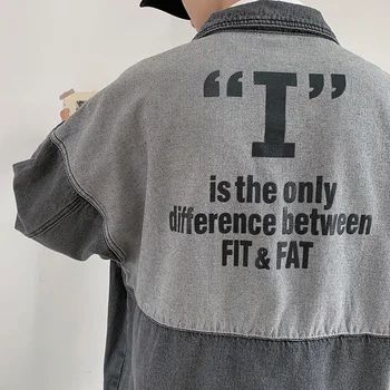 

2019 Spring New Men's Japanese Cotton Student Simple Letter Printing Lapel Loose Casual Denim Jacket