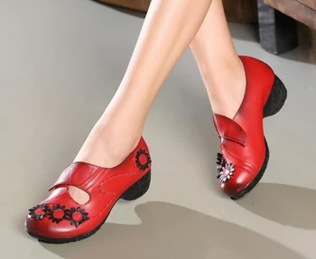 

Handmade Leather Art Retro Leather National Style Women's Shoes Thick with Flowers inThe Single Shoes