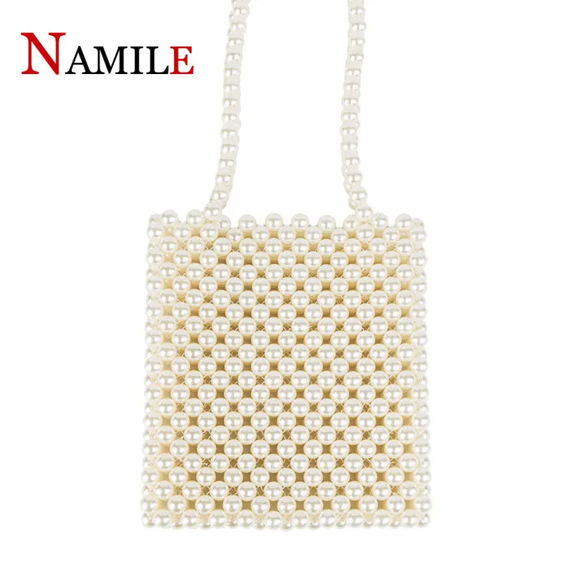 

Fashion pearl bag beaded shoulder bag ladies elegant plastic acrylic DIY mobile phone bag 2019 new ins dance party bag