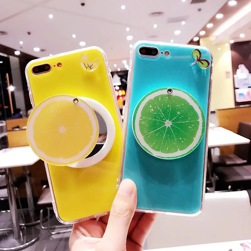 

Summer Cute Fruits Phone Case For iPhone 6 6S 7 8 Plus 3D Lemon Grapefruit Mirror Watermelon Protective Soft Mobile Phone Cover