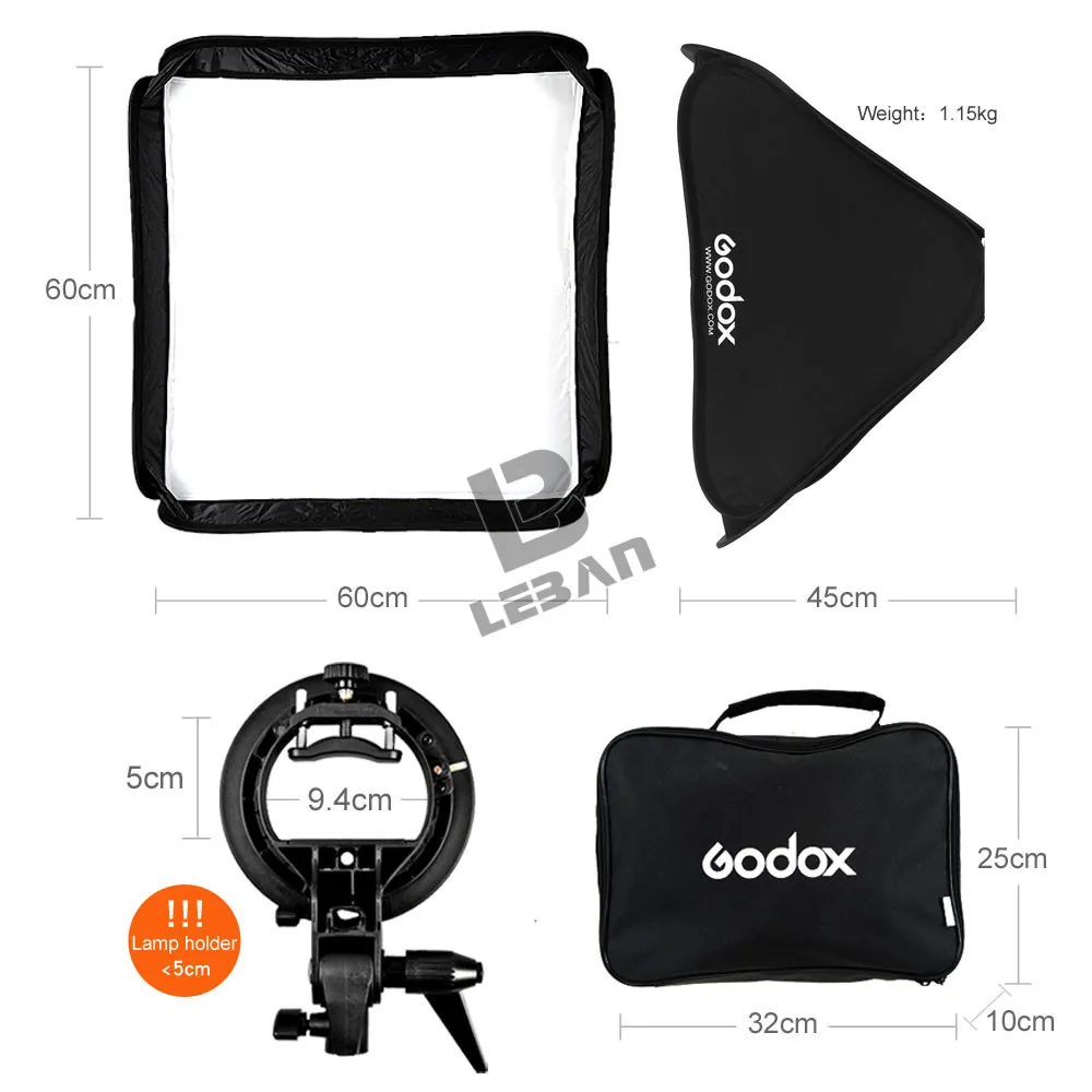 GODOX 60x60 см 24*24 дюйма софтбокс + S образный кронштейн для стабильного крепления Bowens