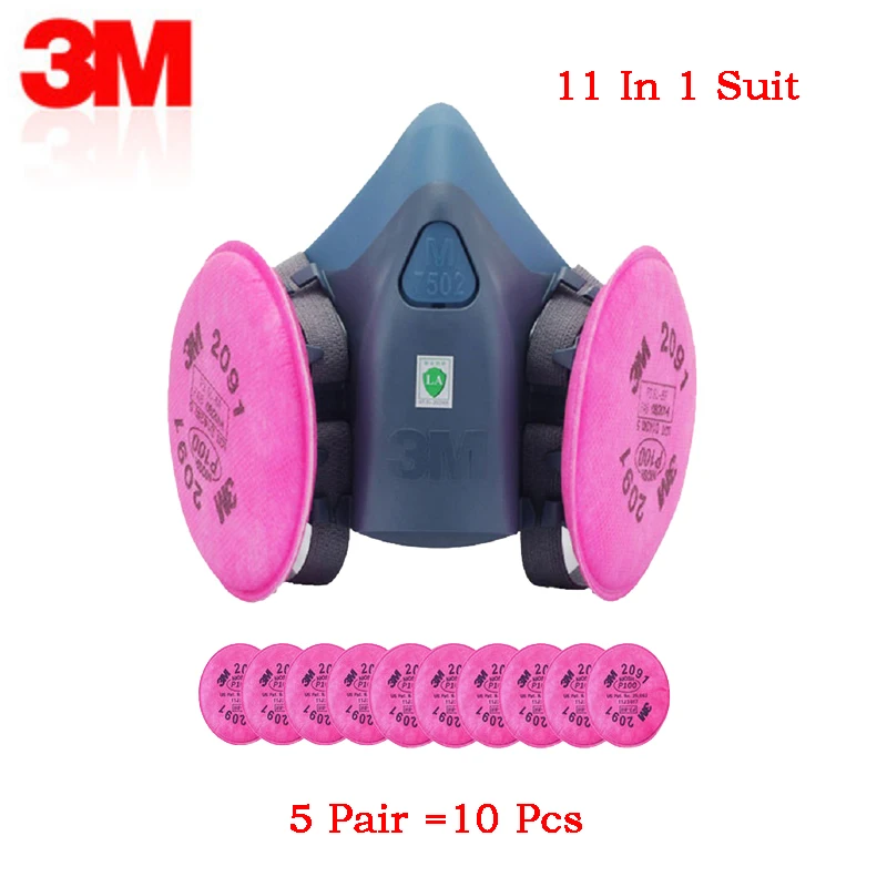 

11 in 1 3M 7502 Dust Mask Spray Paint Chemical Laboratory Anti-virus Work Half Mask 2091 Particle Respirator PM2.5 Face Mask