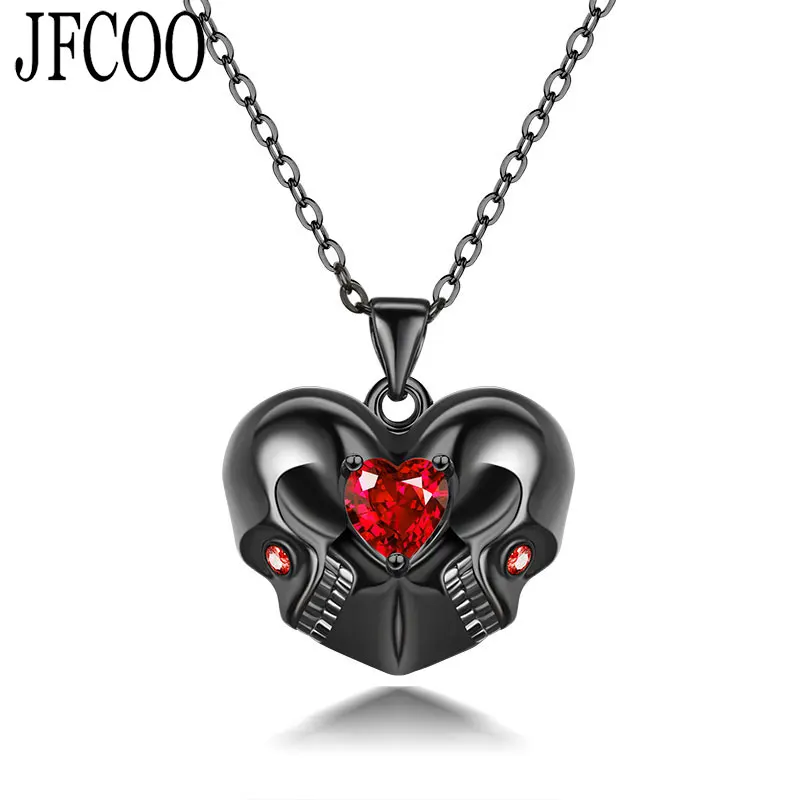 

punk Halloween skull red heart crystal necklace accessories Women Jewelry