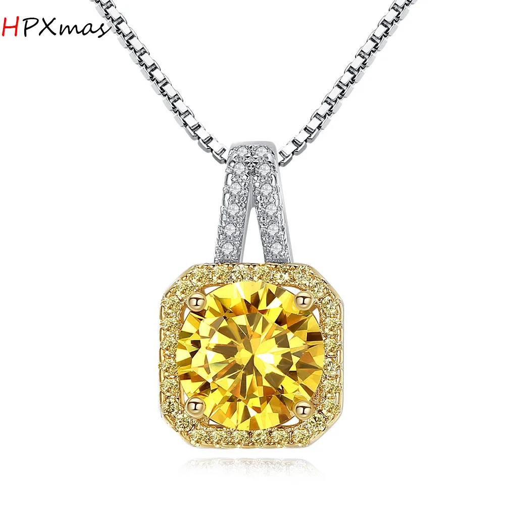

HPXmas Fashion Gorgeous Yellow Square Princess CZ Stone Crystal Necklace Women jewelry Accessory Ladies Gift A16