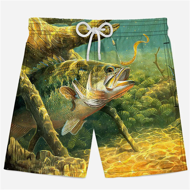 

2019 summer men's Loose fish-beach shorts with a pattern of 3D printed men's fashion fitness shorts pants Asian size XS-4XL
