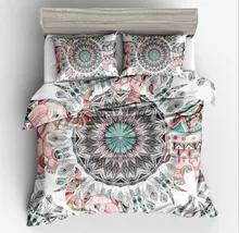 Fanaijia 3 pièces ensemble de literie bohème reine taille Mandala plume impression housse de couette ensemble avec taie d'oreiller AU lit king