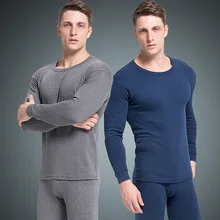 Комплект подштанников для мужчин, хлопок, зимнее теплое ультрамягкое однотонное тонкое термобелье с круглым вырезом, мужские пижамы