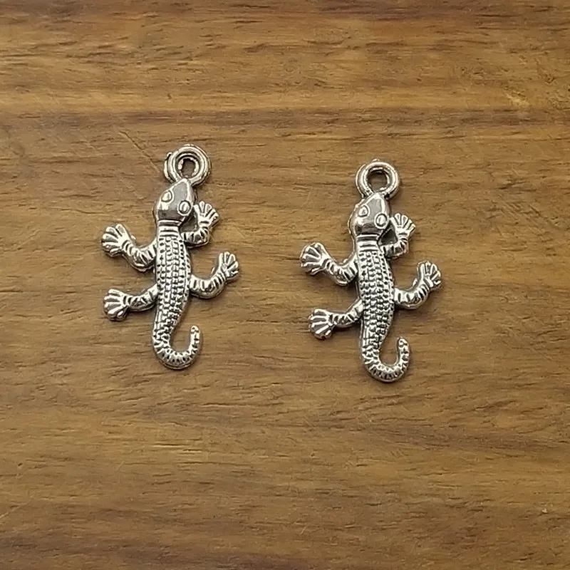 10 шт. Подвески gecko house ящерица 25*15 мм тибетские посеребренные античные ювелирные
