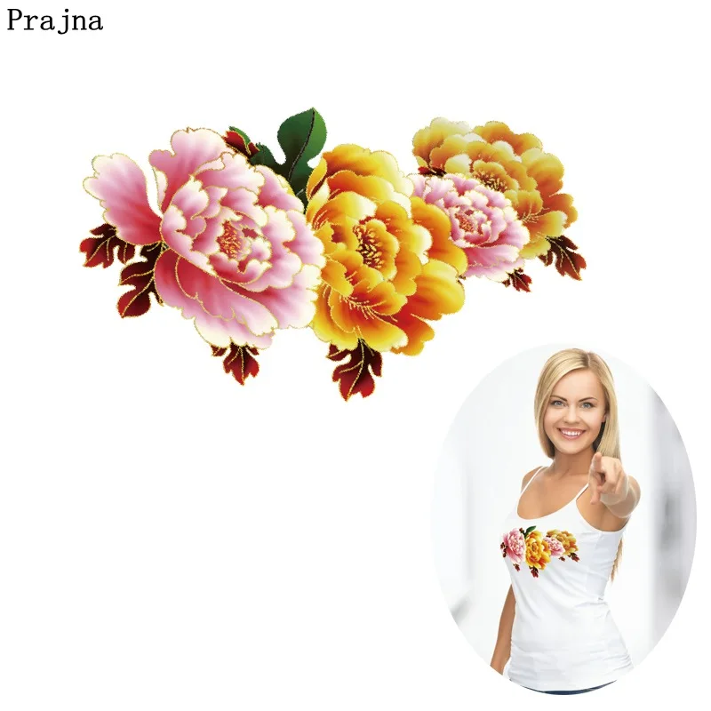 

Prajna Chinese Style Patch Peony Iron On Transfer Hot Press Vinyl Patches For Dress DIY Jeans Fabric Accessories For Clothing