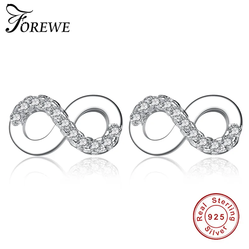 

FOREWE 925 Sterling Silver Endless Love Stud Earrings Clear CZ Crystal Infinity Silver Earrings for Women Wedding Jewelry Gift