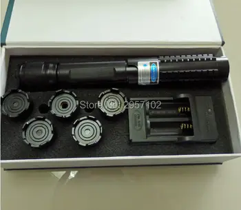 

AAA High Powered 450nm 30000m 300w Focusable Blue laser pointers Flashlight Burning Match/dry wood/candle/black/Cigarettes+5 cap