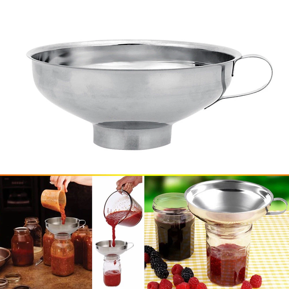 Multifunctional Useful Stainless Steel Wide Mouth Canning Jar Funnel Cup Hopper Filter Kitchen Tools Gift For Housewife