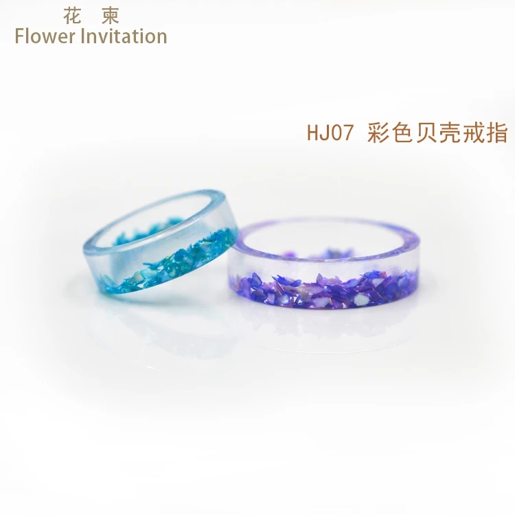 

Flower Invitation Shell Resin Ring Transparent Epoxy Resin Ring Fashion Handmade Wedding Jewelry Love Ring for Women