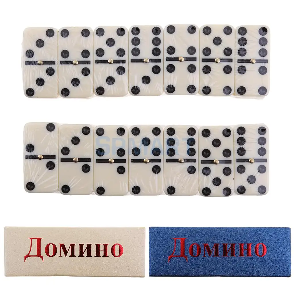 Koop Set van 28 Stuks Dubbele 6 Domino Tegel Blokken Board Games met Zwarte Stippen Intellectuele Ontwikkeling Vakantiereizen Spel DIY Gift