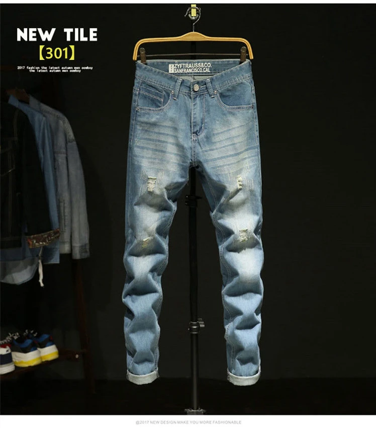 Винтажные рваные джинсы Stonewash мужские брендовые качественные джинсовые брюки