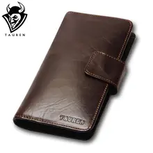 New Vintage Retro Casual Echtem Leder Öl Wachs Rindsleder Männer lange Bifold Geldbörse Geldbörsen-geldbeutel Für Mit Reißverschluss Tasche Mann Walelt