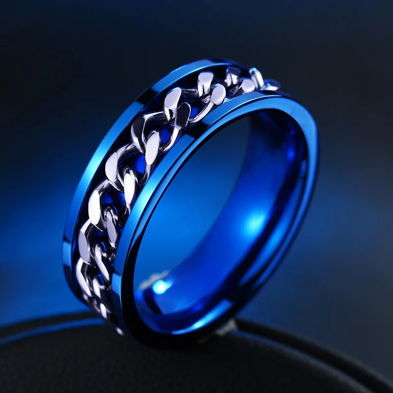 BEIER New Part Plated-Gold/Black Man's Spin Chain Ring For Stainless Steel Cool Man Woman Fashion Wedding Jewelry BR-R054