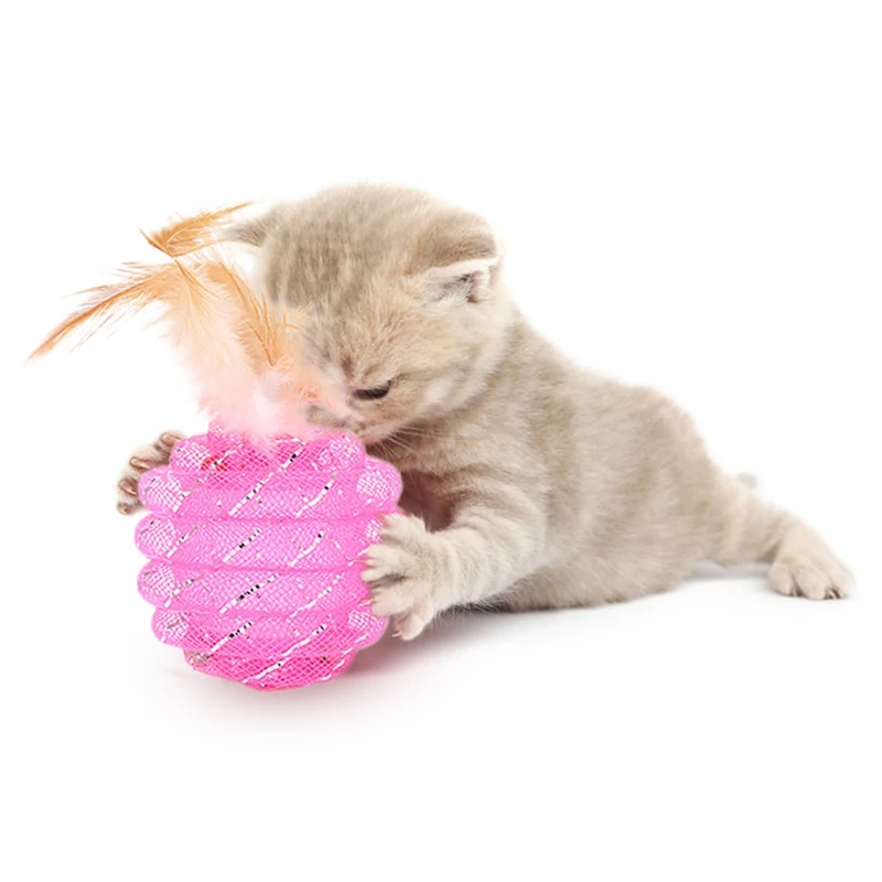 

Pet Cats Feather Ball Toys Scratching Cats Toys Play Interactive Chewing Plastic Pipe Roll Ball Training Toys Pet Toy