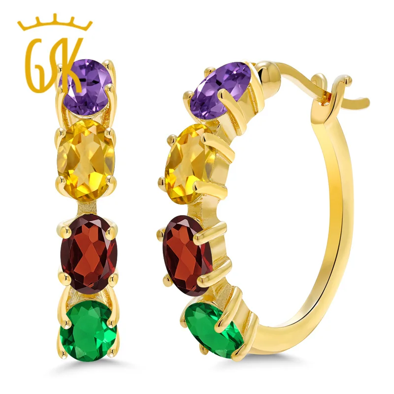 

GemStoneKing Customize Your Own Earrings - Personalized 4 Birthstones Earrings 18K Yellow Gold Plated Silver Fine Jewelry