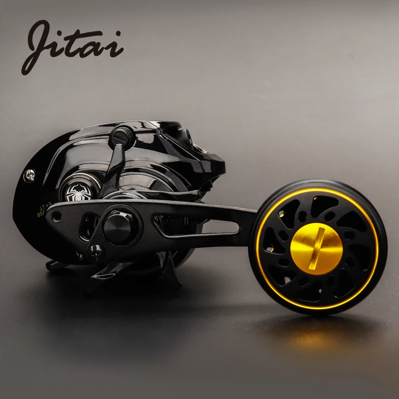 JITAI Baitcasting carrete de pesca sistema de freno Dual 8Kg arrastre de fibra de carbono 7,0: 1 carrete de pesca con mango extendido CNC de alta velocidad