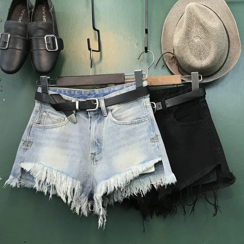 Большие размеры 26-32! 2019 весна лето винтажные рваные высокие wasit джинсовые шорты женские кисточки повседневные свободные джинсовые шорты