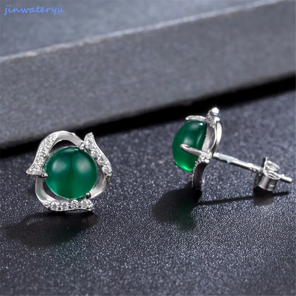 

Green chalcedony pendan2019 new Fashion Jewelry 925 Silver Stud Earring for women Natural Chrysoprase green stone Earring clip
