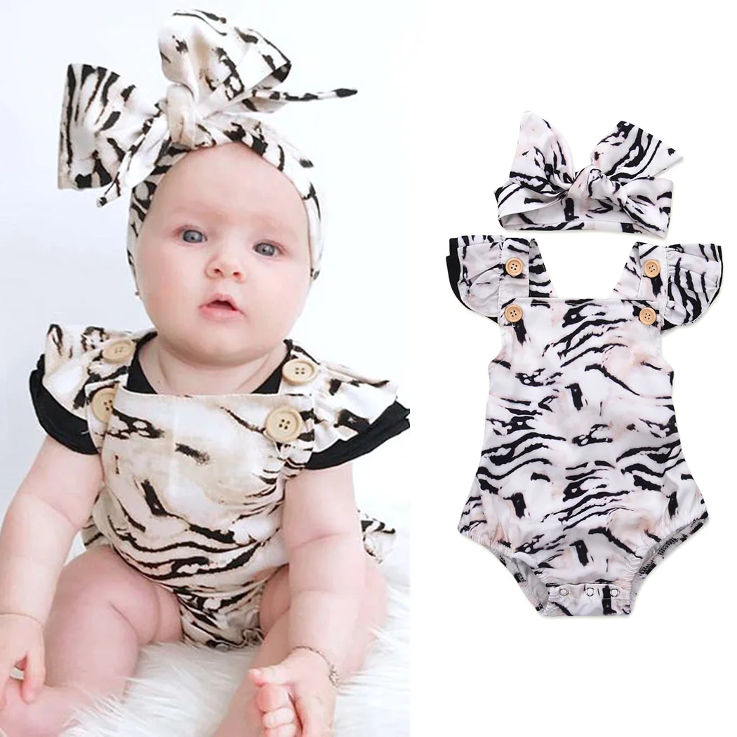 Newborn Baby Girls Boys Romper Sets Leopard Printed Romper+Headband