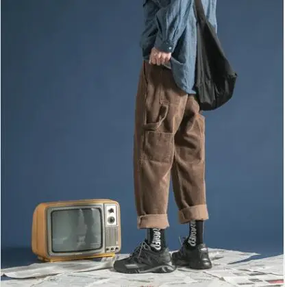 Зимние мужские плотные вельветовые мужские хлопковые повседневные штаны, брендовые высококачественные брюки цвета хаки/зеленый/серый, M-2XL - Цвет: brown