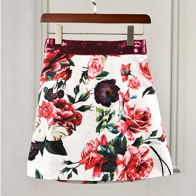 

D Designer Luxury Brand Skirt for Women Vintage Flower Print Jacquard Sequined A Line Skirt