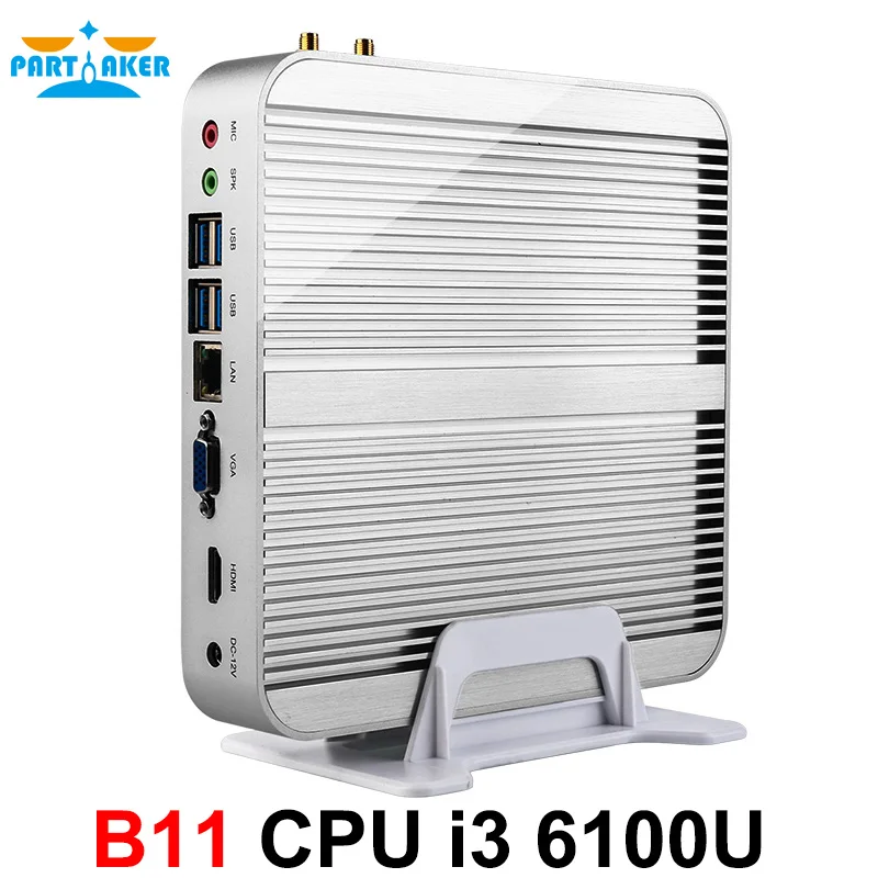 

Partaker B11 Skylake Fanless Mini PC Win 10 Barebone i3 6100U i3 6006U Intel HD Graphics 520 6Gen 4K HTPC Desktop Computer