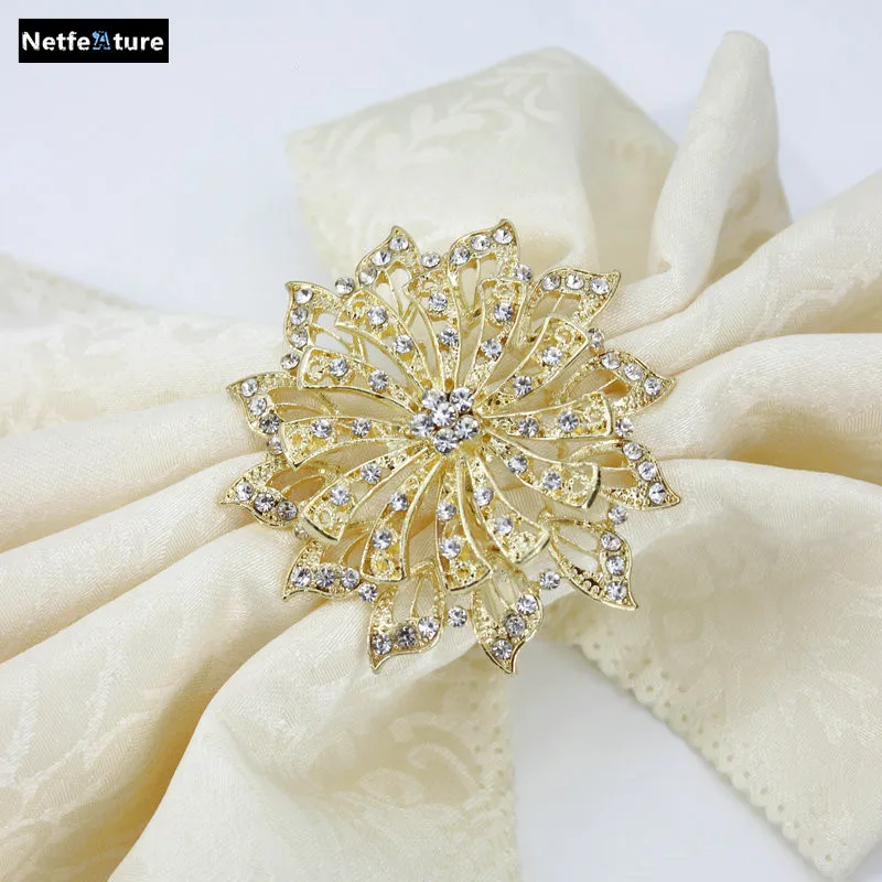 4pcs/lot Metal Napkin Rings For Wedding Table Decoration Rhinestone Holder Nickle gold Plating Serviette Ring YNR3032 | Дом и сад