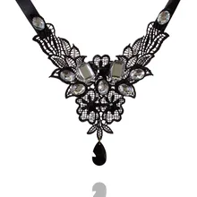 Women’s Black and white Lace Dangle Link Chain Bead Leave Bow Pendent Necklace pendientes mujer accesorios Gift Jewelry