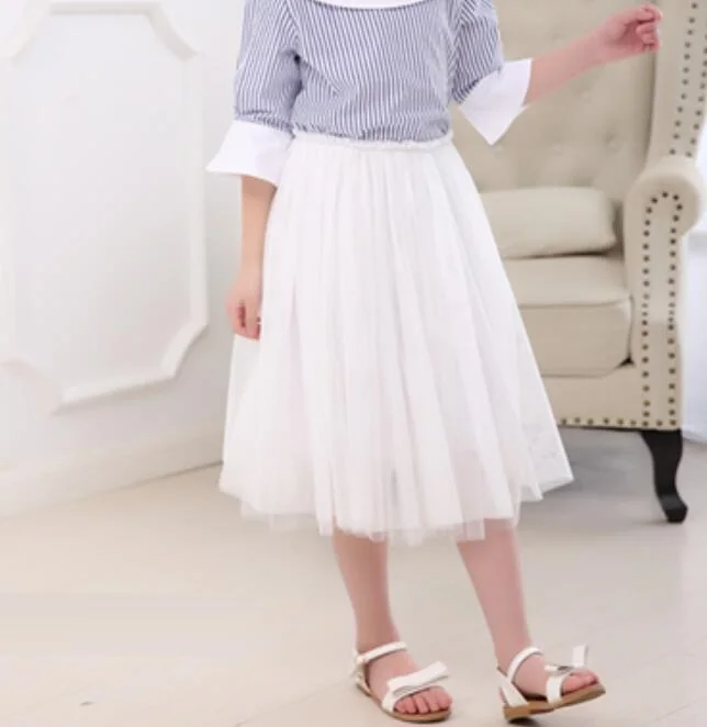 2-12 Years 7 Colors Spring Fall Summer Girls Princess Skirts Pettiskirt Children Mesh Tutu Girl Skirt Fantasia Tutus JW3863 - Color: white girls skirts