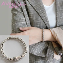 Женские браслеты из стерлингового серебра 925 пробы, ювелирные изделия, цилиндрическая Пряжка, толстый крест, цепочка, браслет, покрытый древним серебром