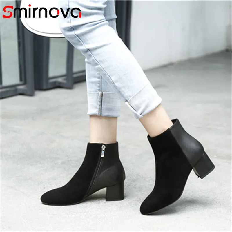

Smirnova TOP fashion 2020 autumn winter suede leather ladies boots thick heels woman boots high heel casual ankle boots zipper