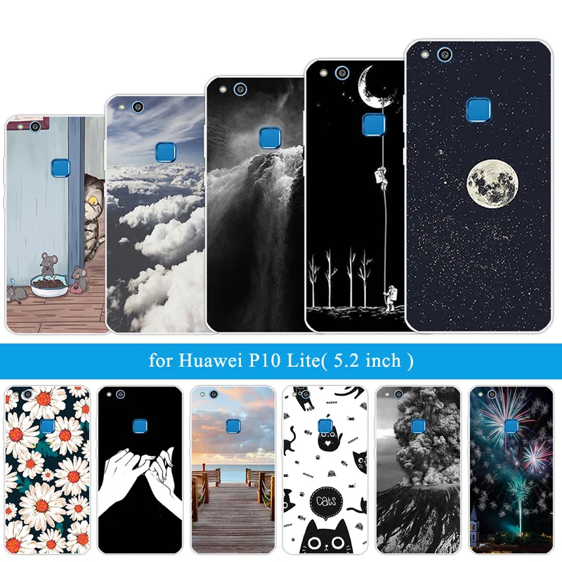 For Huawei P10 Lite Case 5.2 inch TPU Soft Silicone Black Cover Transparent lite Protective Wooden Phone | Мобильные телефоны и