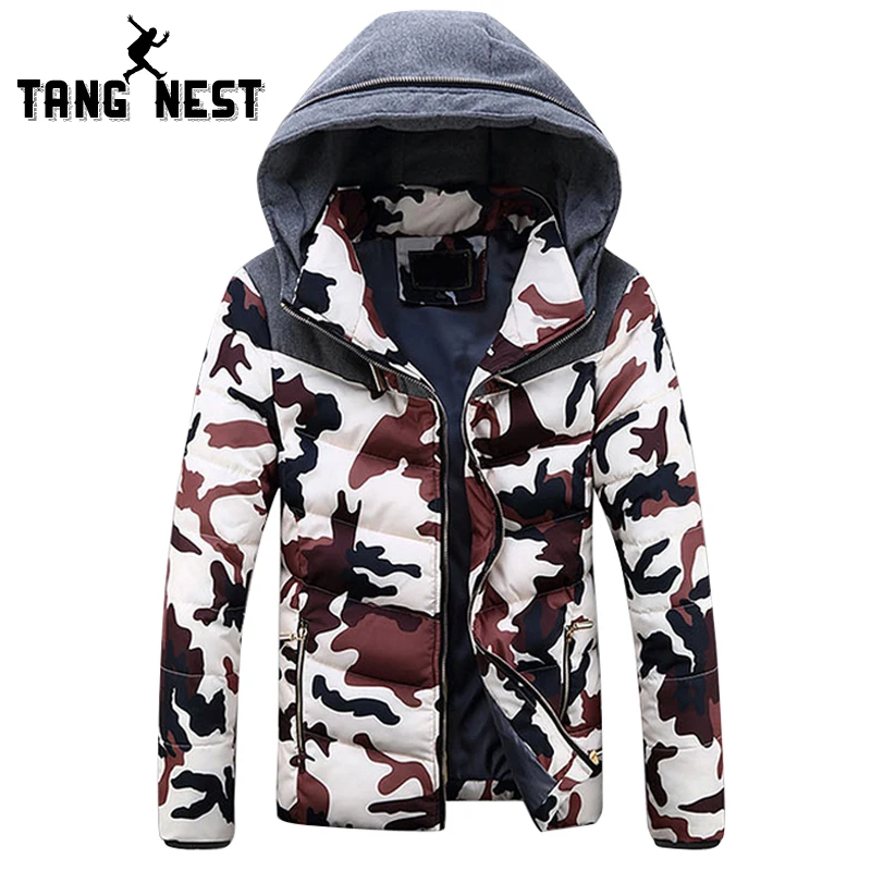 

TANGNEST Newest Winter Camouflage Young Fashion Style Thick Warm Parka Hooded Slim Fit 3 Colors Asian Size Top Coat MWM1417
