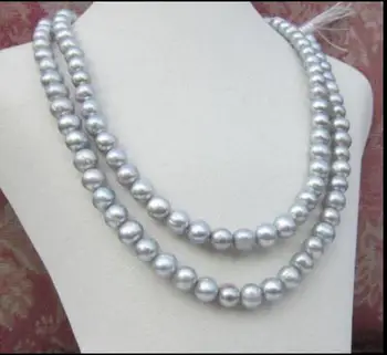 

AAA 8-9MM tahitian silver gray pearl necklace 34inch 14k/20 gold clasp