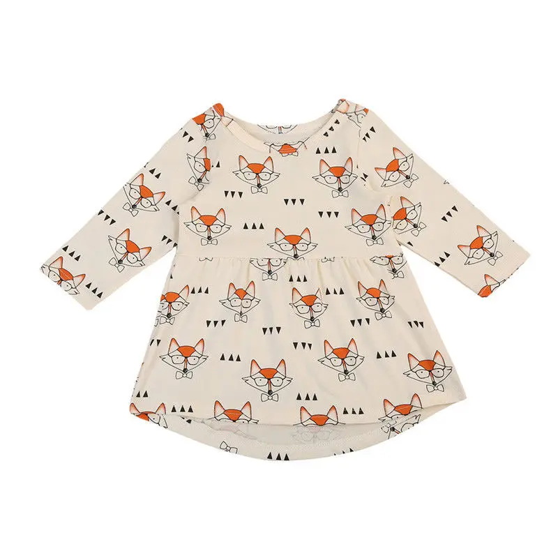 

Infant Baby Girls Summer Long Sleeve Dress Princess Newborn Glasses Fox Casual Party Cartoon Cute Sundress Clothes Outfits