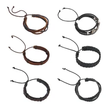 6 шт./компл. для мужчин Панк Рок Плетеный веревочный кожаный бласлет и браслеты многослойный браслет обертывание браслеты для женские украшения подарок