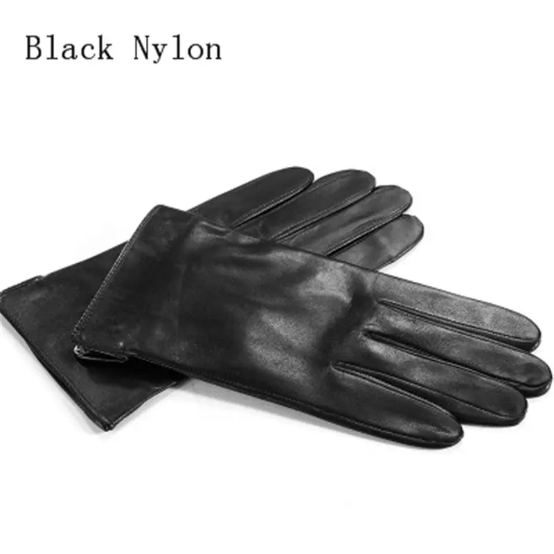 Мужские перчатки из натуральной кожи, простые черные перчатки из овчины, весенне-осенние тонкие стильные перчатки для вождения с сенсорным экраном 2630 - Цвет: Черный