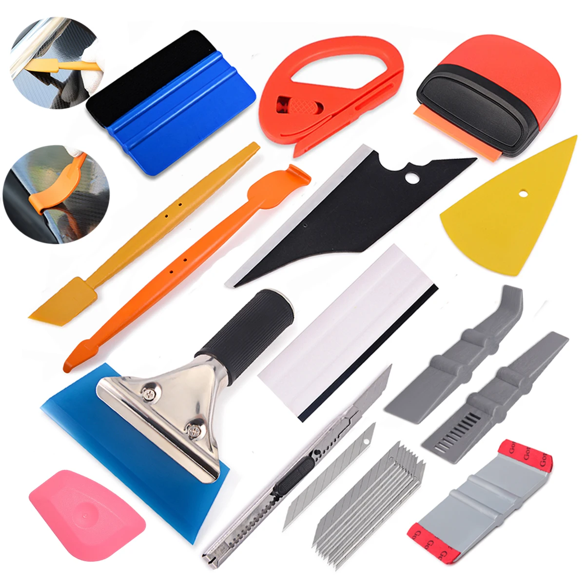 Online Conjunto de herramientas de envoltura de vinilo para coche FOSHIO, escurridor magnético, escurridor, película de fibra de carbono, cortador, herramienta de ayuda, tinte de ventana