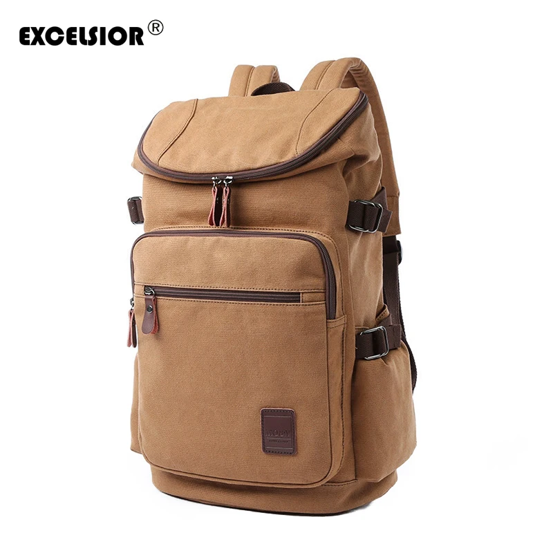 

EXCELSIOR Casual Solid Color Material Canvas Man's Backpack Multi-functional Large-capacity Student Schoolbag Simple Bag