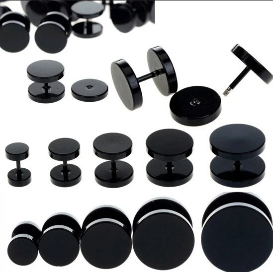 

2pcs Black Stainless Steel Fake Cheater Ear Plugs Gauge Body Jewelry Pierceing Earring For Men Hot Sale Free Shipping