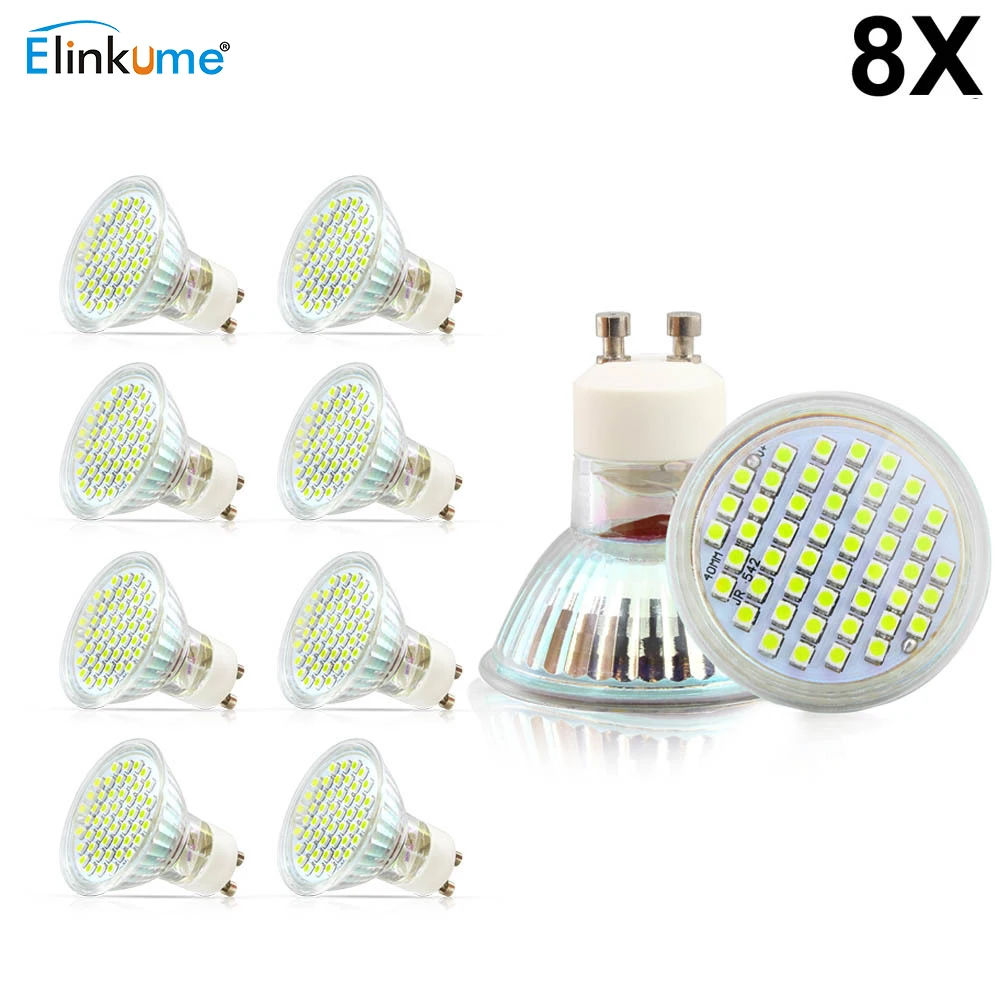 8x pcs GU10 3W 4W SMD 3528 48 60 LEDS Light Bulb With Glass Cover Warm