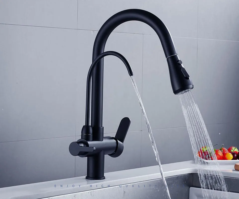 2019 Azeta Water Purification Kitchen Faucets Black Pull Down