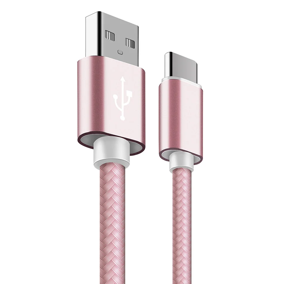 Кабель usb type C 2.4A для быстрой зарядки смартфона, передачи данных, зарядное устройство, нейлоновый шнур для samsung Galaxy A30 A50 S10 S9 S8 Plus Note 9 - Цвет: Rose Gold