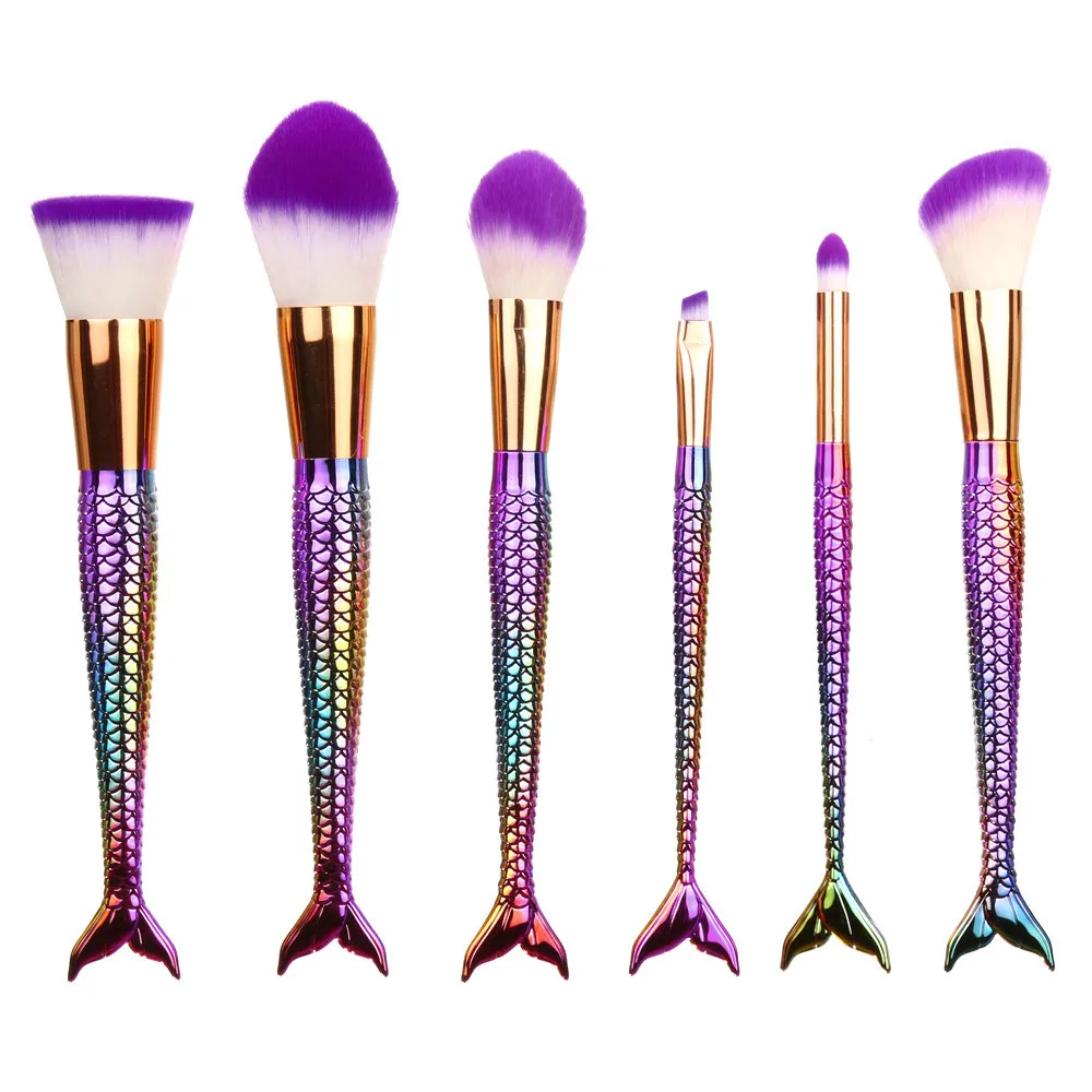

4/5/6Pcs Mermaid Multi Plastic Handle Fish Shape Pro Makeup Cosmetic Brushes Set pincel maquiagem sereia Makeup Brushes